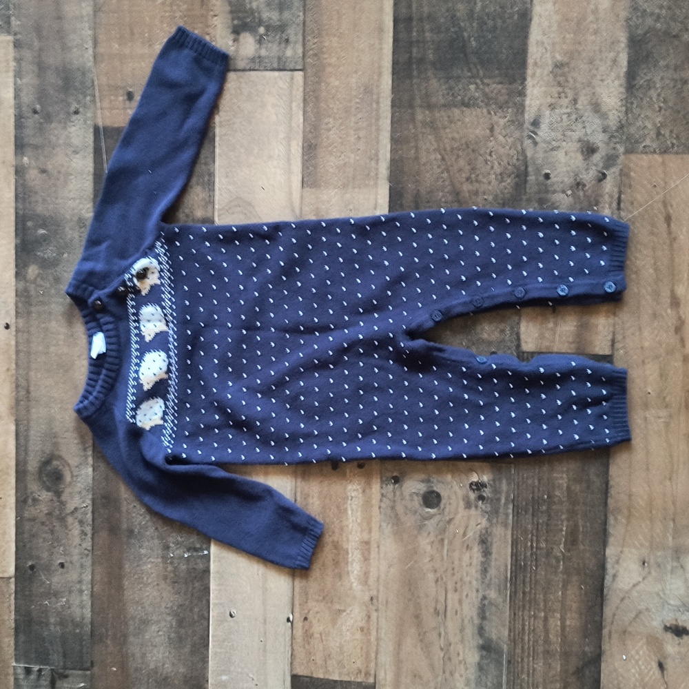 Janie And Jack Hedgehog Blue Faire Isle Knit Jumpsuit Romper Sz 12 -18 Months - Picture 12 of 12